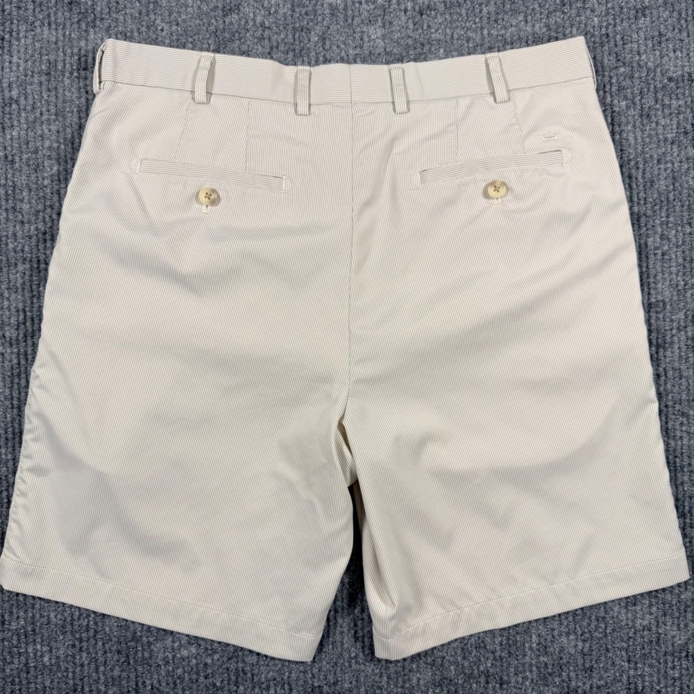 Peter Millar Crown Sport Mens 34 Wicking Micro Stripe Golf Shorts Tan White - Picture 8 of 10